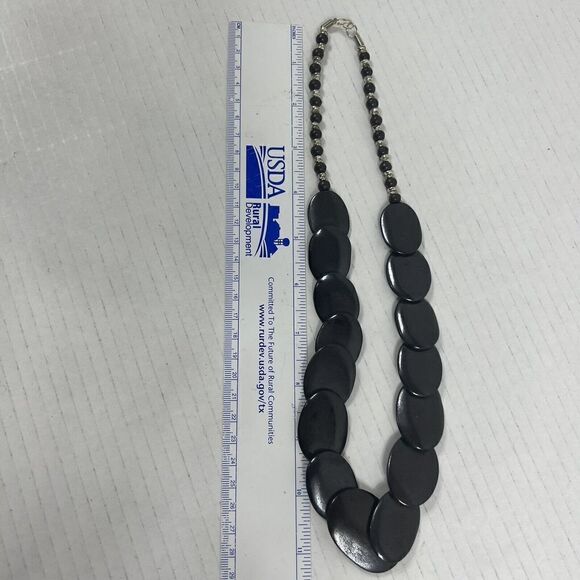 Vintage Bone Bead Necklace Large Statement Necklace Oval Flat Beads Tribal Boho - Picture 3 of 7